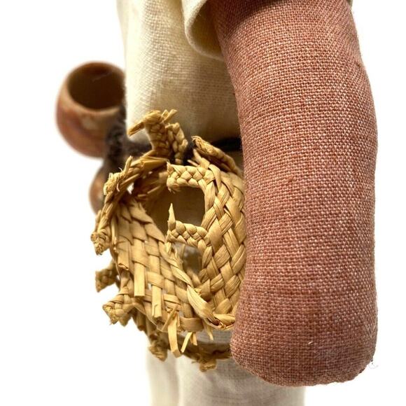 Honduras Folk Art Doll with Pots and Basket 10.5" Tall On Wooden Base - Picture 7 of 7